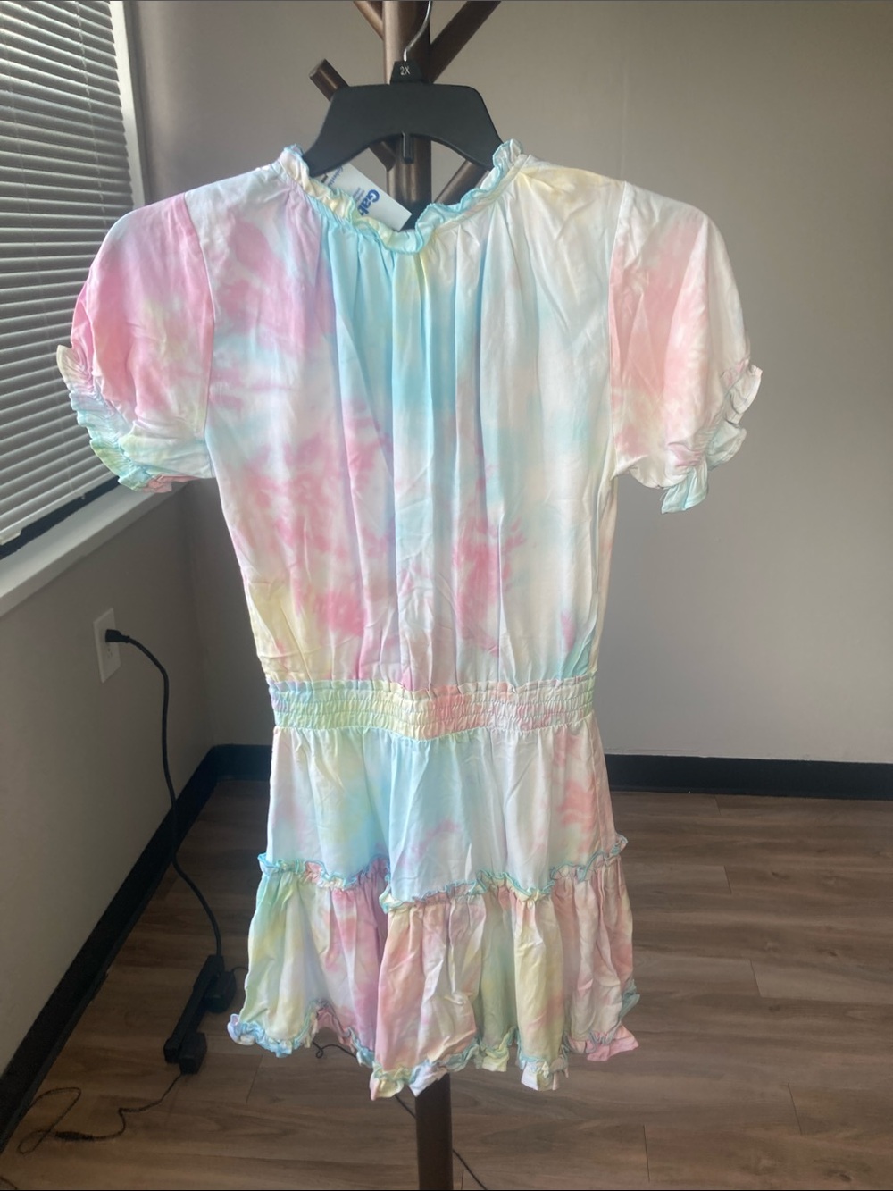 Rue21 dress puff sleeve pastel tie dye w tassel tie boho festival western S jrs - Picture 8 of 17